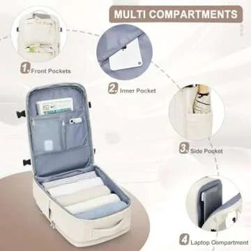 wassdins Large Travel Backpack for Women Men, Waterproof Carry on Backpack for Flight Approved, Mochila de Viaje Personal Item Luggage Backpack with Shoce Compartment, Bulto de Viaje Tiktok Backpack