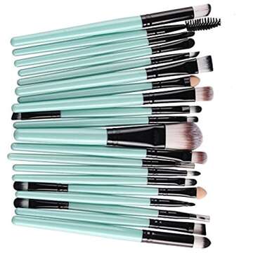 KOLIGHT 20pcs Cosmetic Makeup Brushes Set Eyeshadow Lip Brush for Beautiful Female (Green+Black)