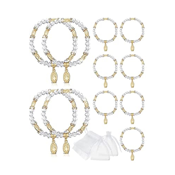 12 PCS Crystal Lady Guadalupe Rosary Bracelet Silver With Organza Bags - Baptism Favor/Christening F...
