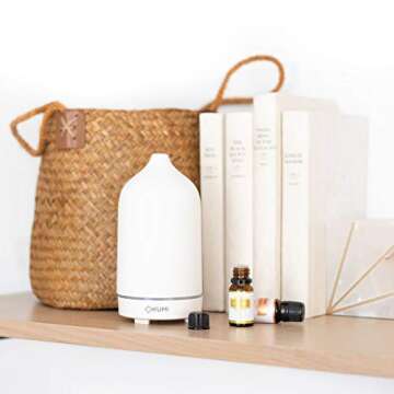 Kumi Stone Diffuser, White Ceramic Cover, Ultrasonic Technology for Aromatherapy and Diffusing Essential Oils (White)
