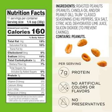 Snak Club Tajin Peanuts, Roasted Nuts with Chili and Lime Seasoning, Mild, Gluten-Free, Kosher Snacks, No Artificial Colors or Flavors, Low Cholesterol, 12 oz Resealable Bags, 6 Pack