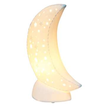 Simple Designs LT3338-WHT Porcelain Fun Shaped Crescent Moon over Clouds Celestial Table Night Light...