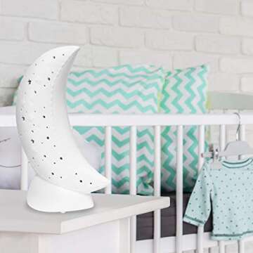 Simple Designs LT3338-WHT Porcelain Fun Shaped Crescent Moon over Clouds Celestial Table Night Light Lamp, Moon