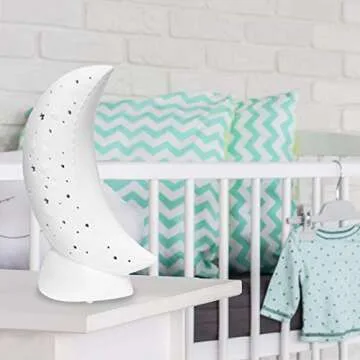 Simple Designs LT3338-WHT Porcelain Fun Shaped Crescent Moon over Clouds Celestial Table Night Light Lamp, Moon