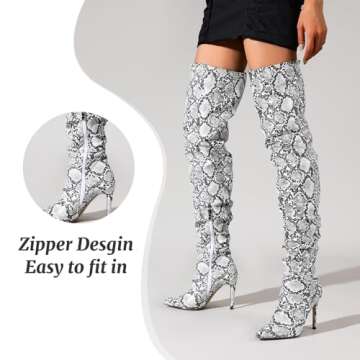 perixir Snakeskin Boots: Stylish Thigh High Heels for Women