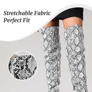 perixir Women Snakeskin Thigh High Boots with Heels