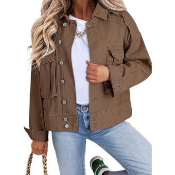 Dokotoo Cropped Denim Jacket with Cargo Pockets for Women
