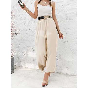 Eteviolet Women's Boho High Waisted Palazzo Pants Summer Beach Wide Leg Flowy Pants
