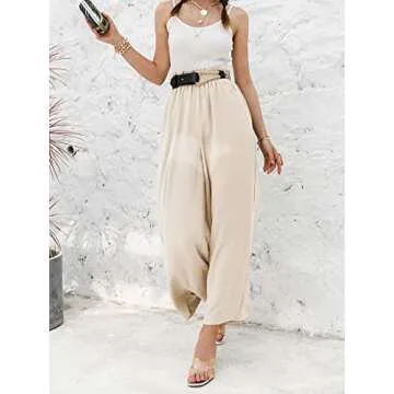 Eteviolet Women's Boho High Waisted Palazzo Pants Summer Beach Wide Leg Flowy Pants