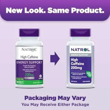 Natrol High Caffeine 200 mg per Serving, Energy Support Supplement for Adults, 100 Tablets, 100 Day ...
