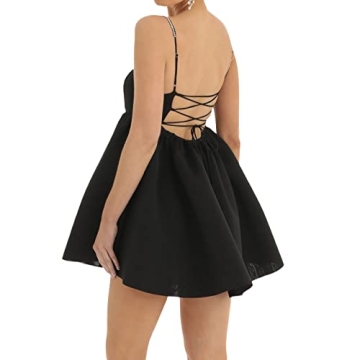 Women Lace Mini Dress Backless Ruffle Flare Perfect for Parties