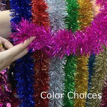 Allgala Black Tinsel Garland, 50 Feet Christmas Metallic Foil Tinsel Garland Decoration for Holiday Tree Walll Rail Home Office Event Fall Thanksgiving Halloween Decoration