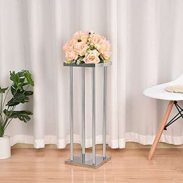 Vincidern 4pcs Wedding Centerpieces for Tables Vase Stand, Silver Column Flower Stand, 23.6 in Metal Tall Vases for Centerpieces, Flower Vase Rack for Wedding Decorations, Birthday, Event, Home Decor