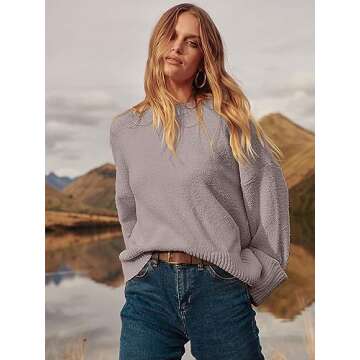 ANRABESS Women's Oversized Crewneck Long Sleeve Fuzzy Knit Casual Chunky Warm 2024 Fall Pullover Sweaters Top Trendy Outfits Purple Medium