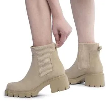 FITORY Women's Ankle Boots Comfy Chelsea Mid Heel Elastic Chunky Heel Lug Sole Booties Size 6-11