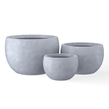 Kante 19.9",15.7",11.8" Dia Round Concrete Planter Set of 3, Outdoor/Indoor Large Bowl Plant Pots wi...