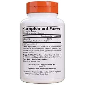 Doctor's Best Ubiquinol with Kaneka QH, Non-GMO, Gluten & Soy Free, Heart Health, 50 mg, 90 Count