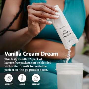 Slate Milk High Protein Drink Mix - Vanilla Cream, 12 Packets, Lactose Free, Low Calorie