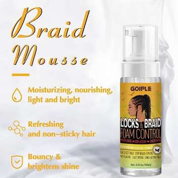 Goiple Hair Styling Mousses & Oil Set for Braids, Twist, Locs - No Flake Mousse for Style, Moisture, and Growth with Rosemary Oil, 3.4fl oz+1fl oz
