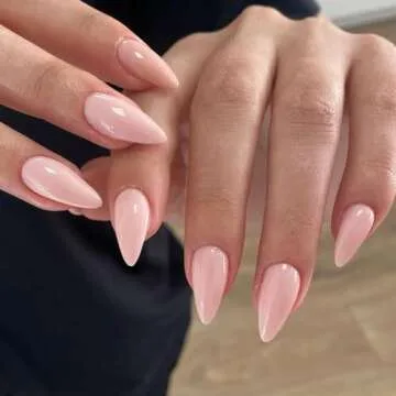 KQueenest Dusty Pink Press on Nails Medium Almond, Gel Fake Nails Press on, Glue on Nails Medium Len...