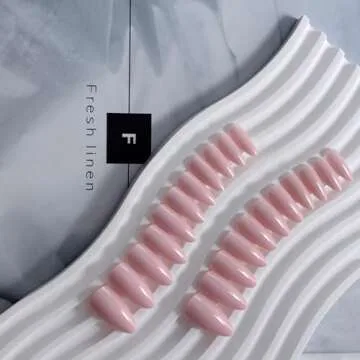 KQueenest Dusty Pink Press on Nails Medium Almond, Gel Fake Nails Press on, Glue on Nails Medium Length, Neutral Stiletto Acrylic Nails, Reusable False Nails with UV Coating for DIY Manicure in 24 Pcs