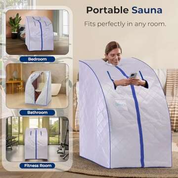 SereneLife Portable Sauna for Home, Infrared Sauna Tent with Heated Foot Pad and Folding Chair, Compact Personal Detox Sauna, Remote Control In-Home Spa, 38" x 32” - (Silver)