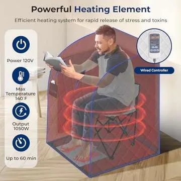SereneLife Portable Sauna for Home, Infrared Sauna Tent with Heated Foot Pad and Folding Chair, Compact Personal Detox Sauna, Remote Control In-Home Spa, 38" x 32” - (Silver)