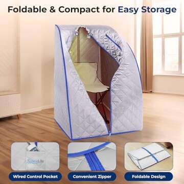 SereneLife Portable Sauna for Home, Infrared Sauna Tent with Heated Foot Pad and Folding Chair, Compact Personal Detox Sauna, Remote Control In-Home Spa, 38" x 32” - (Silver)