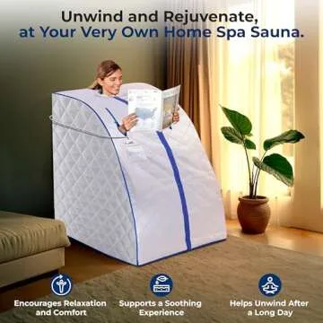 SereneLife Portable Sauna for Home, Infrared Sauna Tent with Heated Foot Pad and Folding Chair, Compact Personal Detox Sauna, Remote Control In-Home Spa, 38" x 32” - (Silver)