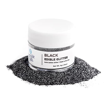 Sweets Indeed, Edible Glitter, Perfect for Drinks, Cocktails, Beverages & Cake Decorating, Dessert Cake Topper, Gift, 4 grams (Black Edible Glitter)