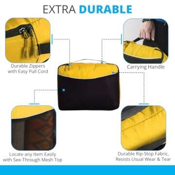 bago 7 Pcs Packing Cubes for Suitcases - 4 Travel Cubes with 3 ZipLock Bags - Luggage Organizer Bags to Get Maximum Storage, Save Time & Effort to Pack - Happy Traveling (Yellow)