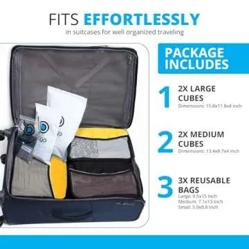 bago 7 Pcs Packing Cubes for Suitcases - 4 Travel Cubes with 3 ZipLock Bags - Luggage Organizer Bags to Get Maximum Storage, Save Time & Effort to Pack - Happy Traveling (Yellow)