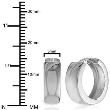 925 Sterling Silver Wide Huggie Hoop Earrings High Polished Shiny (0.6" Diameter)