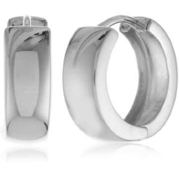 925 Sterling Silver Wide Huggie Hoop Earrings High Polished Shiny (0.6" Diameter)