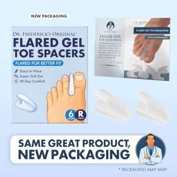 Dr. Frederick's Original Flared Gel Toe Separators - 6 ct - Soft Toe Spacers for Bunions, Overlapping Toes & Pain Relief - Orthotic Corrector for Men & Women - One Size