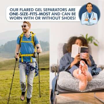 Dr. Frederick's Original Flared Gel Toe Separators - 6 ct - Soft Toe Spacers for Bunions, Overlapping Toes & Pain Relief - Orthotic Corrector for Men & Women - One Size