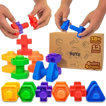 Skoolzy Plastic Nuts and Bolts Set for Toddlers - 12 Pieces