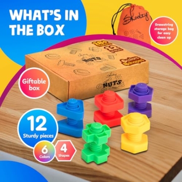 Skoolzy Plastic Nuts and Bolts Set for Toddlers - 12 Pieces