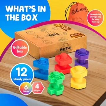 Skoolzy Plastic Nuts and Bolts Set for Toddlers - 12 Pieces