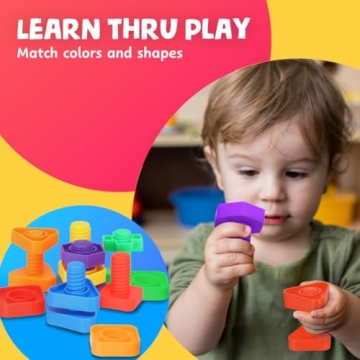 Skoolzy Plastic Nuts and Bolts Set for Toddlers - 12 Pieces