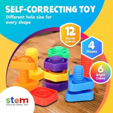 Skoolzy Plastic Nuts and Bolts Set for Toddlers - 12 Pieces