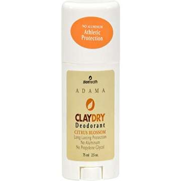 Zion Health Adama Clay Dry Deodorant Stick, Citrus Blossom, 2.8 Oz - Natural Odor Neutralizer