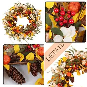 AOLIGE 22” Fall Wreath for Front Door Decor