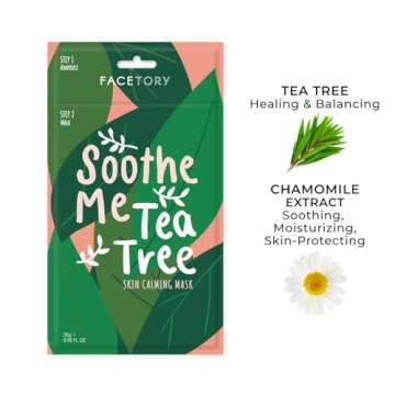 FACETORY K Beauty Face Mask Skin Care - Soothe Me Tea Tree 2-Step Sheet Mask with Tea Tree Extract &...