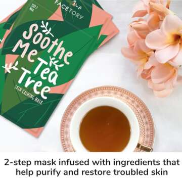 FACETORY K Beauty Face Mask Skin Care - Soothe Me Tea Tree 2-Step Sheet Mask with Tea Tree Extract & Chamomile + Soothing Ampoule | Skin Calming, Acne Clearing (10 Pack)
