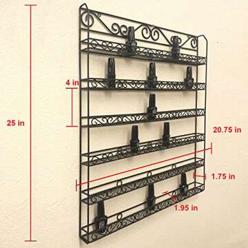 PANA 6 Tier Large Wall Mounted Metal Nail Polish Organizer Rack for Home, Spa, Business Salons - Fits up to 100 Nail Polish Bottles (Black, 1pc)