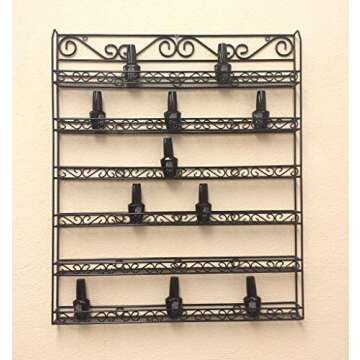 PANA 6 Tier Large Wall Mounted Metal Nail Polish Organizer Rack for Home, Spa, Business Salons - Fits up to 100 Nail Polish Bottles (Black, 1pc)