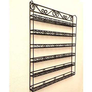 PANA 6 Tier Large Wall Mounted Metal Nail Polish Organizer Rack for Home, Spa, Business Salons - Fits up to 100 Nail Polish Bottles (Black, 1pc)