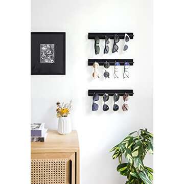 Mkono Wood Sunglasses Storage Organizer Wall Mounted Eyeglasses Holder Eyewear Display Rack Rustic H...