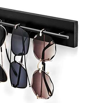 Mkono Wood Sunglasses Storage Organizer Wall Mounted Eyeglasses Holder Eyewear Display Rack Rustic Home Decor, Set of 3, Black